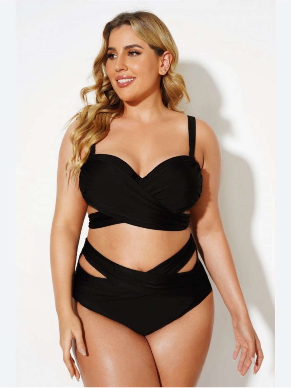 Meet Curve Plus Size Black Wrap Bikini TOP- Women Swim
